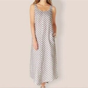 J.Jill Love Linen Sleeveless Chevron Stripe Linen Maxi Dress Size Meduim